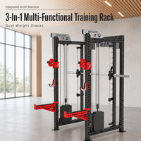 Rack de Squat Fitness, Machine Smith, Entraînement par Câbles, Bras Crossover, Acier au Carbone, Pile de Poids 75kg*2, Force Multifonctionnelle