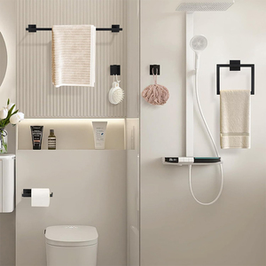 <span class=keywords><strong>Set</strong></span> di Portasciugamani da Parete Autoadesivi Neri per Bagno e Cucina, Portarotoli, Mensola, Gancio, Portasciugamani in Acciaio Inossidabile - Product Image 5