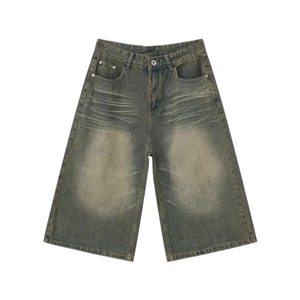 Pantalones cortos de mezclilla personalizados para hombre, estilo urbano Hip Hop, pantalones cortos de mezclilla de tres cuartos para hombre al por mayor, jorts casuales de pierna ancha Monkey para hombre - Product Image 5