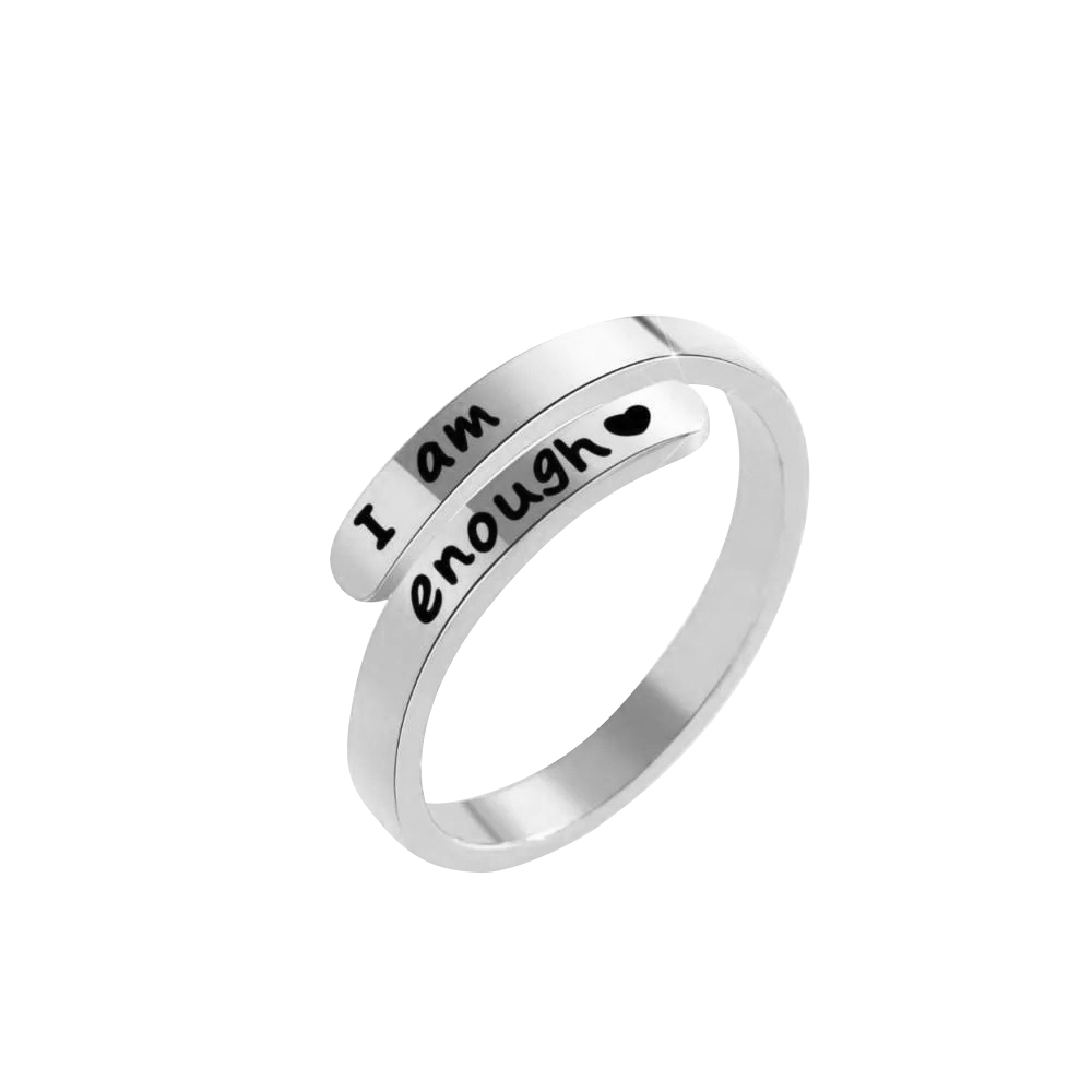 Sterling silver 925 I am enough rings for women men 925 sterling silver adjustable open letter gift ring