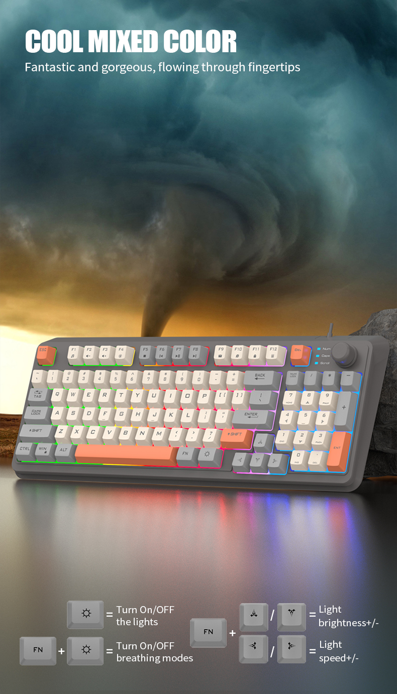 XUNFOX K82 94 Keys USB Gaming Wired Keyboard with Mixed Color
