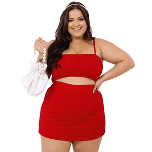 Conjunto de Dos Piezas Sexy de Verano para Mujer Talla Grande, con Falda y Pantalones de Color Sólido, <span class=keywords><strong>Elegante</strong></span> y con Estilo - Product Image 4