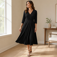 Robe midi en jersey mat respirant, coupe trapèze unie, longueur mi-mollet, pour l'été, pour l'Europe et les États-Unis
