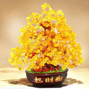 Natural Topaz fortune tree fortune tree Lucky Money tree Feng shui craft business start up gift christmas ornament