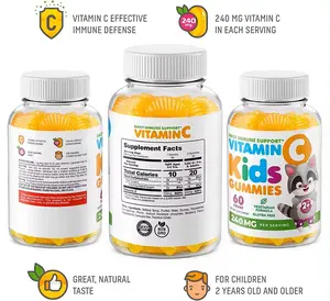 Private Label Gluten Free Vegetarian Formula dukungan imun harian Vitamin C suplemen Gummies anak-anak Gummies