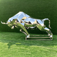 Sculpture d'animal en acier inoxydable à facettes géométriques, statue métallique personnalisée à faible polyvalence, ornement paysager public pour jardin extérieur