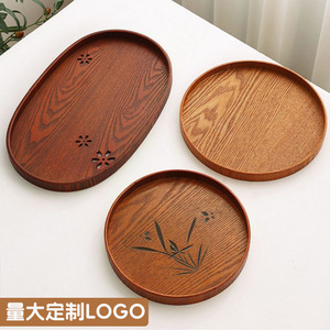 Japanese Style Wooden <b>Tray</b> Round Oval With Flower Pattern For Home <b>Tea</b> Serving Custom Logo Available - Product Image 1