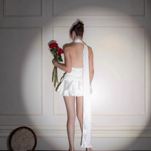 Nouvelle collection Printemps 2026 : Robe élégante et sexy en satin, <span class=keywords><strong>style</strong></span> français, épaules dénudées, dos nu, pour femme (inspiration européenne et américaine) - Product Image 6