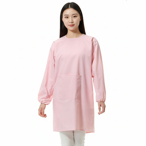 Custom Long Sleeve <b>Apron</b> Solid Color Durable <b>Waterproof</b> For Daily Use With Pocket And Tie Design - Product Image 3