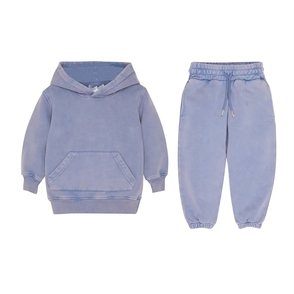 Custom Logo Children Clothing Boy Unisex 2 pieces Set Kids Clothing Unisex Acid Wash Tracksuits