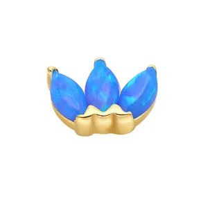 Kim loại vĩnh cửu 14k vàng rắn Marquise cắt Opal threadless labret Studs piercing đồ trang sức