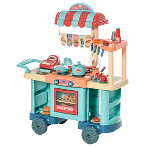 HOMCOM Cocina de juguete para niños de 3 a 6 años Café Restaurante 50 Accesorios incluidos PP ABS Material Azul/Rojo/Naranja Colores - Product Image 1