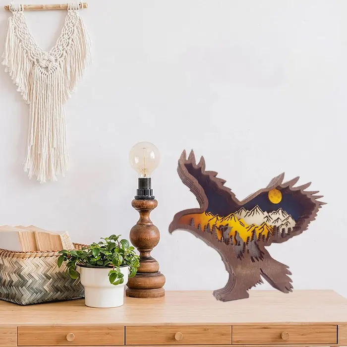 Ornements en bois sculpté, scène d'animaux de la forêt, ornement d'aigle, décoration de maison de vacances, nouvelle collection