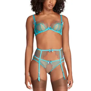 Logo personnalisé transparent exquis haut de gamme bord ondulé doux fleur maille doux doux pour la peau et mignon femmes Lingerie Sexy <span class=keywords><strong>porte</strong></span>-jarretelles - Product Image 1