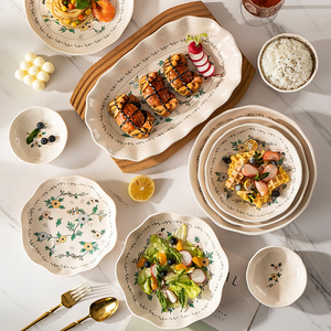 Bộ đồ ăn sứ kiểu Âu, đĩa và bát tròn bằng gốm sứ, dùng ăn salad, cơm, súp - Product Image 2