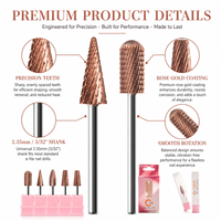 Juego de brocas para uñas Yaqin New Rose Gold, de carburo de tungsteno, herramienta profesional para taladrar uñas, brocas de corte recto y cruzado, seguras.