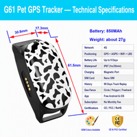 Traceur GPS pour animaux de compagnie Topin G61, suivi en temps réel, 4G, étanche IP67, stockage sur le cloud, géorepérage, AGPS, GLONASS, Beidou, plastique, Android/iOS
