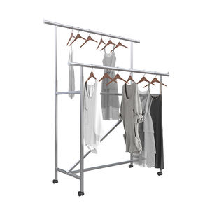 Exhibidores Metálicos para Tiendas de Ropa, Soporte de Piso Portátil de 2 Barras, Exhibidor de Ropa para Tiendas Minoristas de Ropa Femenina - Product Image 1