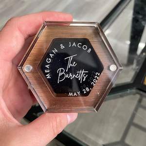 Boîte à bagues personnalisée pour cérémonie de mariage Boîte à bagues hexagonale personnalisée Boîte à bagues de mariage en bois pour proposition de mariage fiançailles - Product Image 3