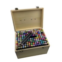 Ensemble de marqueurs permanents à double pointe pour croquis, graffitis et dessins, avec pinceau oblique, logo personnalisé, boîte en bois, papier à écrire Bonvada