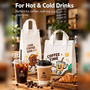 ถุงกาแฟแบบพกพาพิมพ์ลายตามสั่ง ทำจากผ้าไม่ทอ พร้อมฉนวนกันความร้อน ถุงเก็บความร้อน-เย็นแบบฟอยล์อะลูมิเนียม สำหรับส่งเครื่องดื่มร้อนและเย็น - Product Image 4