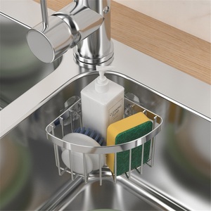 304 Stainless Steel Modern Kitchen Sink Corner Storage <b>Basket</b> with Suction Cup Rack for Hotel Use - Product Image 3
