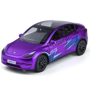 1:24 Tesla Model 3 Alloy Car Model Diecast Metal Vehicles Toy Car Model  Simulation Sound and Light Collection Childrens Toy Gift