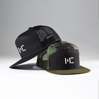 Chapeau personnalisé de haute qualité en sergé de coton et maille Camo 7 Panel, casquette Snapback noire personnalisée