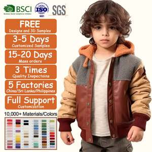 0-8Y Thick Fleece Lined Kids <strong>Jacket</strong> <strong>Leather</strong> Sleeves Toddler Boys Girls Warmthy Autumn Winter Kids <strong>Jacket</strong> - Product Image 2