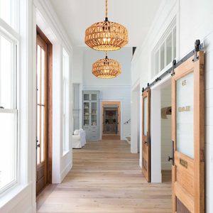 Plafonnier LED de style américain en fer et rotin tressé, à montage en surface, pour salles à manger, couloirs et entrées - Product Image 4