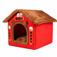 Nouvelle Maison pour Chat Rouge du Nouvel An Chinois, Pliable, Chaude pour l'Hiver, avec Coussin Amovible, Lit-Cave Fermé pour Chats et Chiens, Utilisation Intérieure