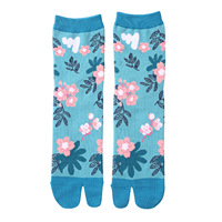 Jacquard japonais Fleur Art Mignon Deux Orteils Moyen Tube Coton Organique Tabi Split Toe Chaussettes