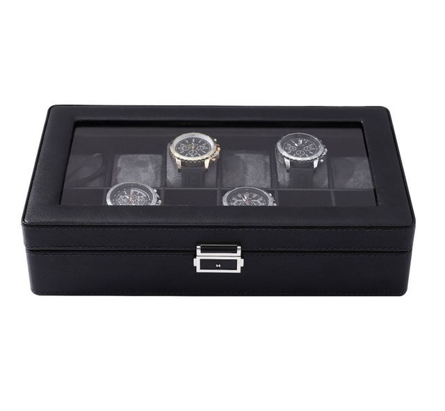 12 Slot Luxury Black Green Leather Watch Storage Display Organizer Box Case