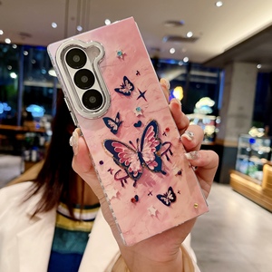 High-end luce blu pittura a olio a fiore custodia del telefono di moda per <span class=keywords><strong>Samsung</strong></span> Z piega 6 obiettivo della fotocamera piastra sottile Cover posteriore del telefono - Product Image 4