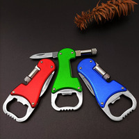 Mini porte-clés 3-en-1 en acier inoxydable avec lampe LED, couteau pliant de survie, ouvre-bouteille, outils multifonctions pour l'extérieur