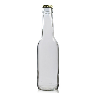 Botellas de Vidrio Transparente para Refrescos o Jugos de 330 ml, 33 cl, 12 oz, <span class=keywords><strong>Precio</strong></span> Económico al por Mayor, con Tapa Corona Negra y Dorada - Product Image 1
