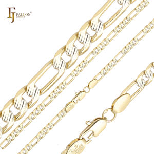 שרשרת פיגארו 3 מ\\\"מ+ של FJ Fallon, תכשיטי אופנה, חוליות מחורצות ומחוספסות, מצופה זהב 14 קראט על בסיס פליז, מפוצלת - Product Image 1