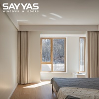 Ventana Panorámica Grande SAYYAS de Vidrio y Aluminio con Revestimiento de Madera, Apertura de Hoja Abatible Suave y Estilo Arquitectónico Minimalista