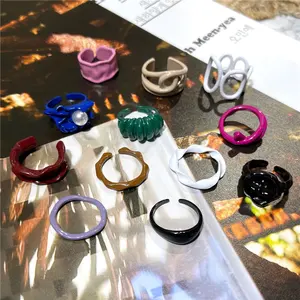 Dernière nouvelle bague Chic pour filles, violet, vert, jaune, bleu, rose, noir, ouvert irrégulier, émail, bijoux de mode