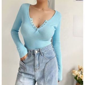 High Quality Slim Fit Long Sleeve Knitted <b>Women's</b> <b>Bodysuit</b> Jumpsuit Slimming Solid Color Bottoming Shirt - Product Image 5