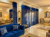 Tissu en velours bleu royal avec feuille d'or pour rembourrage de canapé, rideaux, housses de coussin, textile de maison