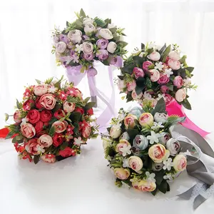 K-355 European wedding simulation tea rose bride hand bouquet wedding studio photography props flower ball