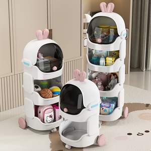Étagère de rangement multifonctionnelle <span class=keywords><strong>à</strong></span> <span class=keywords><strong>3</strong></span> niveaux, chariot roulant en plastique empilable, organisateur de rangement pour jouets d'enfants avec <span class=keywords><strong>roulettes</strong></span> - Product Image 6