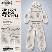 Ensemble sweat à capuche zippé et pantalon de jogging pour homme, couleur crème, effet délavé et détails logo, style streetwear, OEM ODM