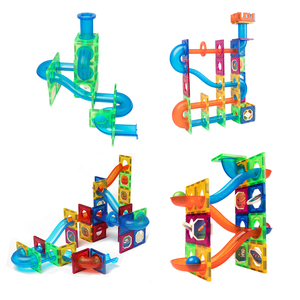 Venta caliente Juguetes educativos 102 UNIDS Bloques de construcción magnéticos Juego de carreras de mármol de plástico Azulejos magnéticos Juguete con bola - Product Image 4