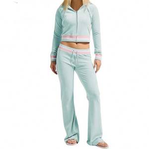 Stylish Pink Knit Set - Cropped Zip - up Hoodie High - Waist Flared <strong>Pants</strong>, <strong>Ribbed</strong> Knit Lounge Set Casual Wear - Product Image 2