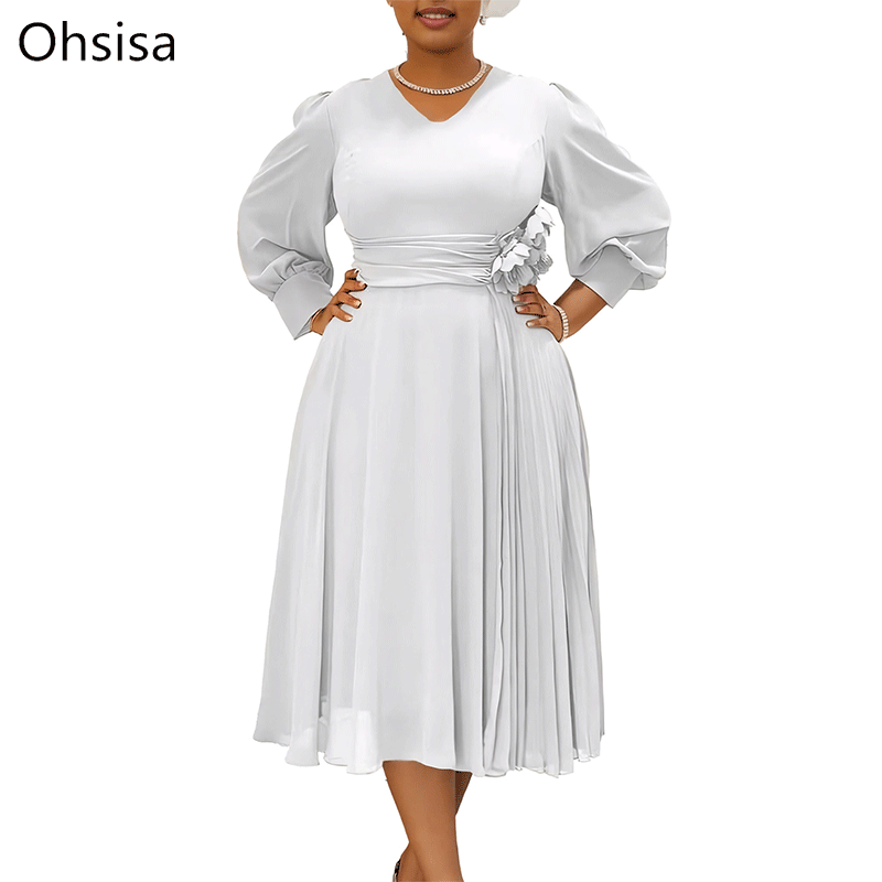Wholesale Midi Length A-Line White Dress for Women Large Ize Africa Women Office Dress Plus Ize Women's Dresses Dresses Women Elegant African Dress