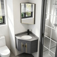 Meuble-lavabo d'angle mural compact pour salle de bain avec miroir et lavabo intégré