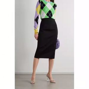 เสื้อสเวตเตอร์แบบสวมหัวของผู้หญิงเสื้อถักแบบสวมหัวคอกลมแขนยาวผ้าคอตตอนผสมลาย aryle ตัดกัน - Product Image 3