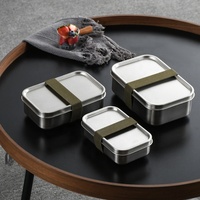 304 Edelstahl-Lunchbox mit Auslaufsicherem Metalldeckel, Bambusdeckel Bento-Box, Tragbarer Lebensmittelbehälter für Mahlzeiten Unterwegs, Schule